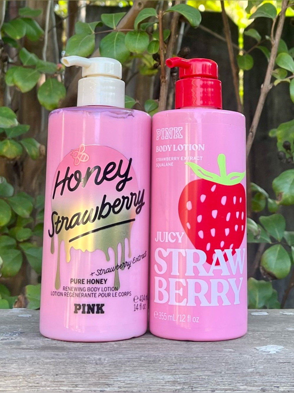 VS PINK Honey Strawberry & Juicy Strawberry Body Lotion 2 pc Set